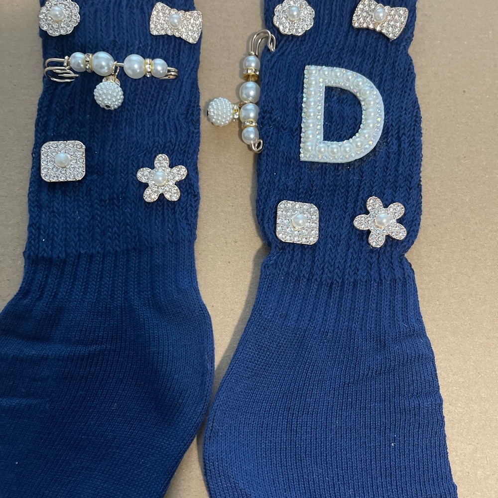 Navy Blue Kids Socks with Rhinestone Accents
